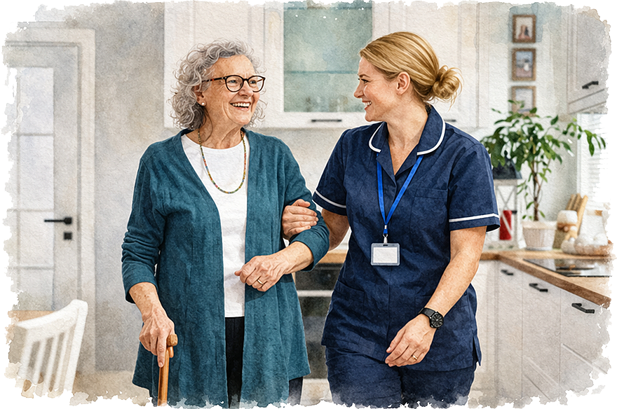 Companionship care with carer talking to elderly man during meal at home Braintree