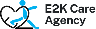E2K Care Agency logo with heart and caring figure icon
